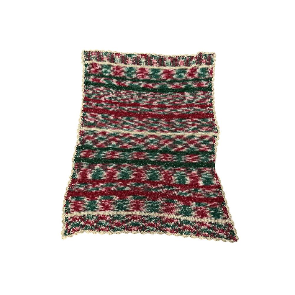 Handmade Christmas Blanket Crochet Knit Red Green Tan Gold 4’ x 3’